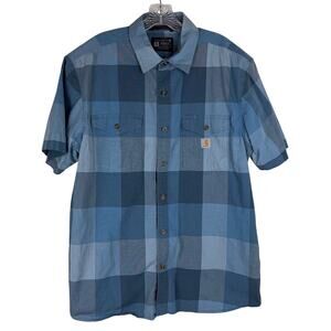 Carhartt Mens Button Up Shirt Size XL Short Sleeve Blue Relaxed Fit